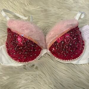 Handmade Sequin Pink rhinestone Santa Christmas bra